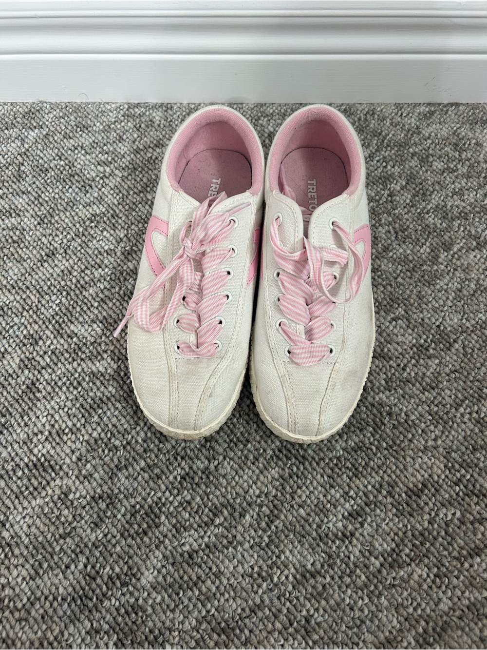 Tretorn White Canvas Sneakers with Pink Accents
